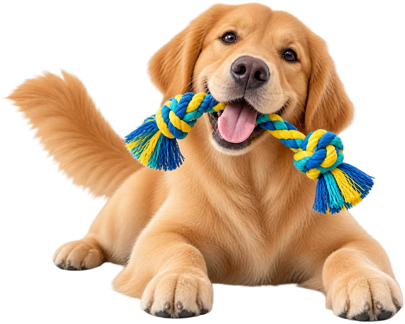 Happy dog with premium pet food collection