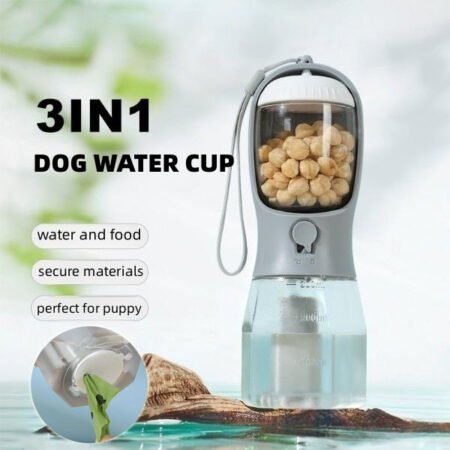 WalkMate 3-in-1 Portable Dog Water Bottle with Food & Poop Bag Dispenser
