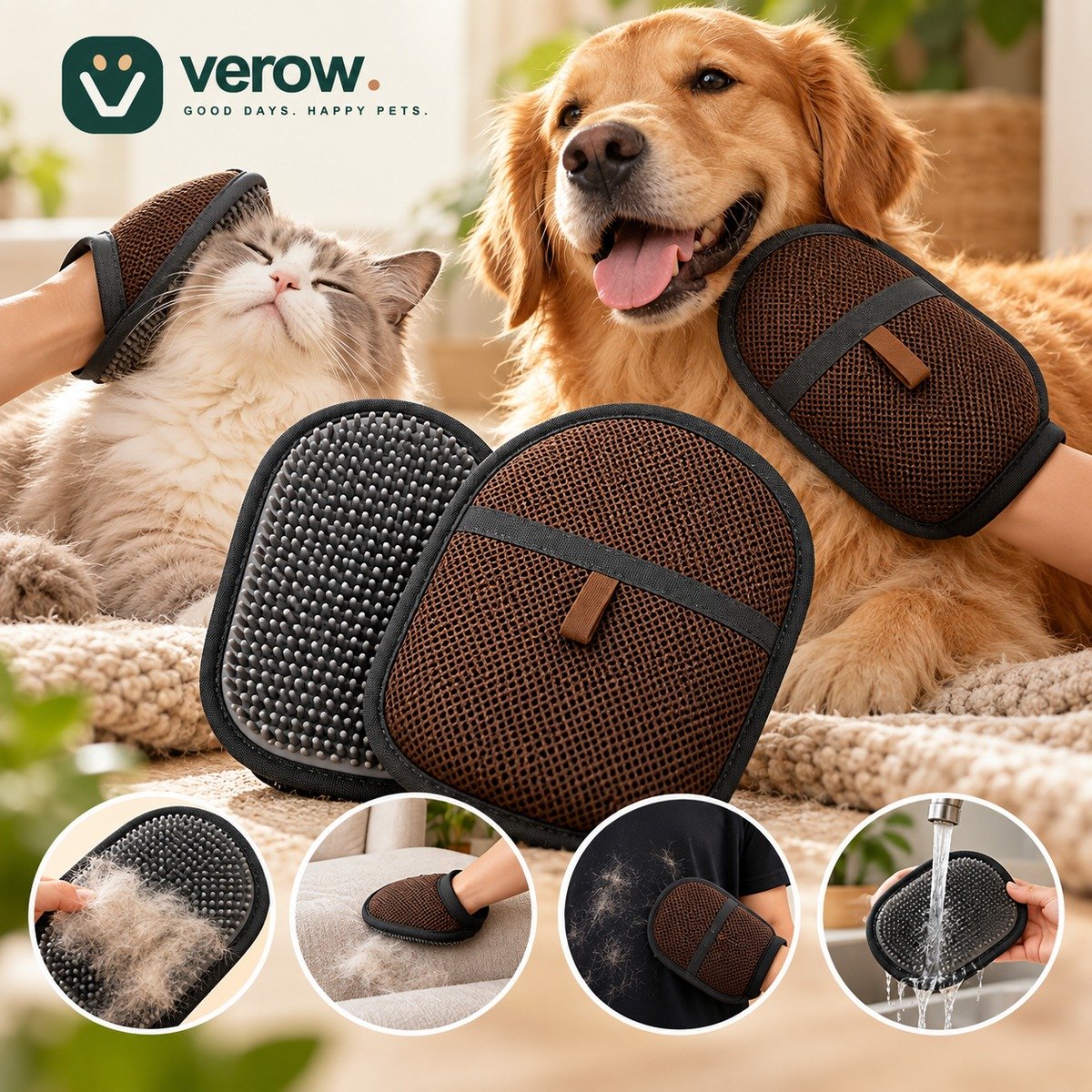 Pet hair remover mitt and deshedding brush glove for dogs, cats, and rabbits